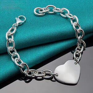 Sterling Silver 925 Chain bracelet with Heart Charm #1507